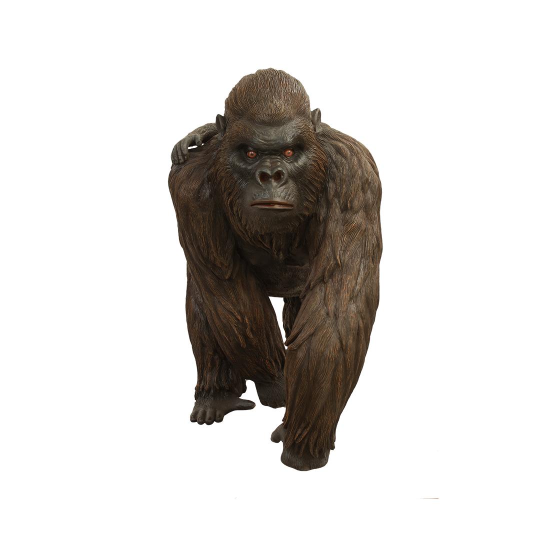 Brown Gorilla With Kid Walking Life Size Statue