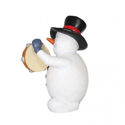 Snowman Playing Tambourine Life Size Statue