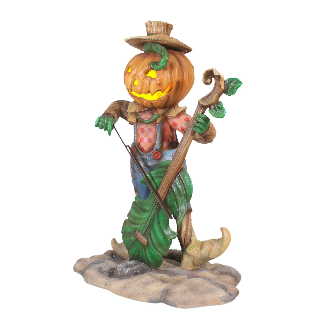 Pumpkin Scarecrow Playing Cello Life Size Statue