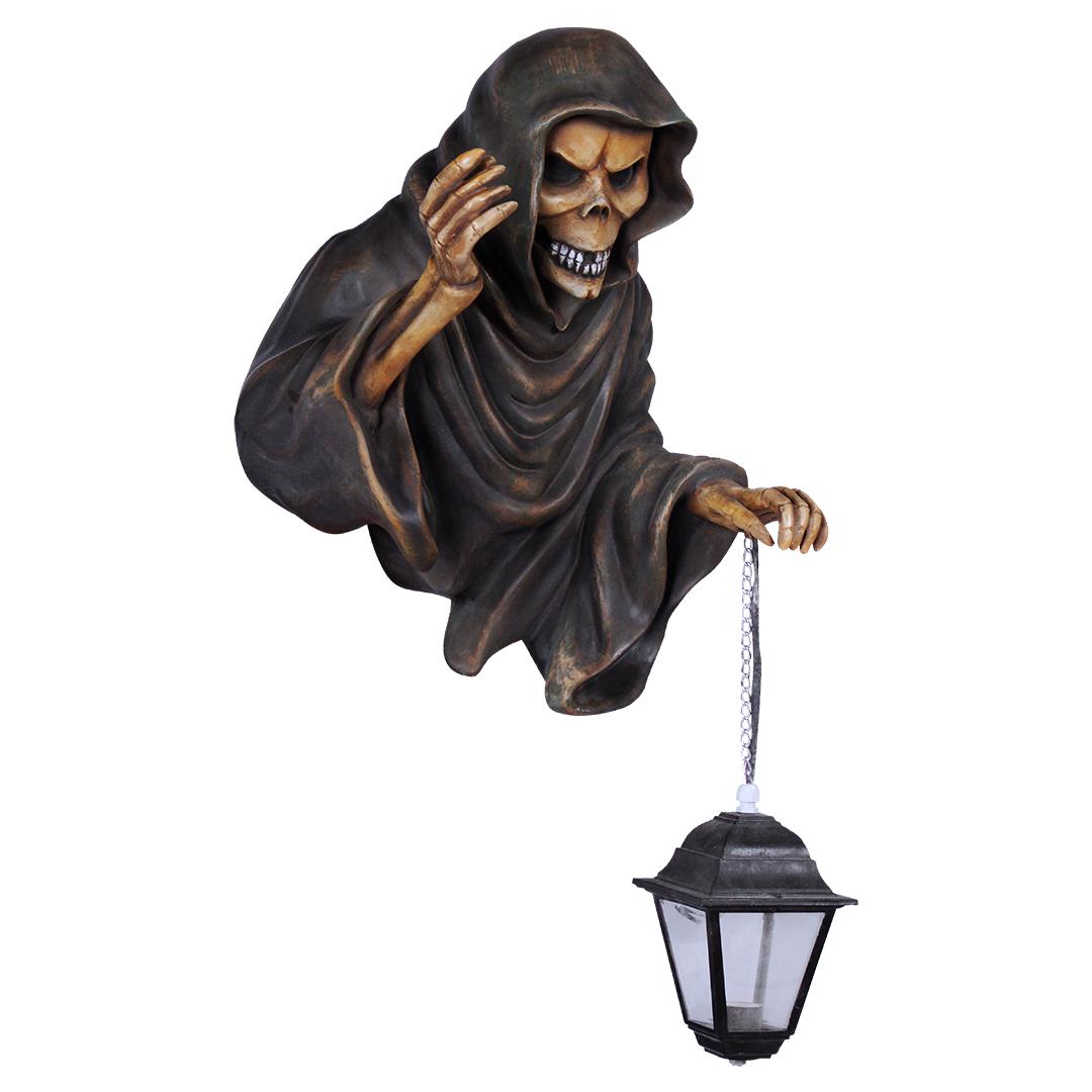 Hanging Skeleton Bust With Lantern Over Sized Statue