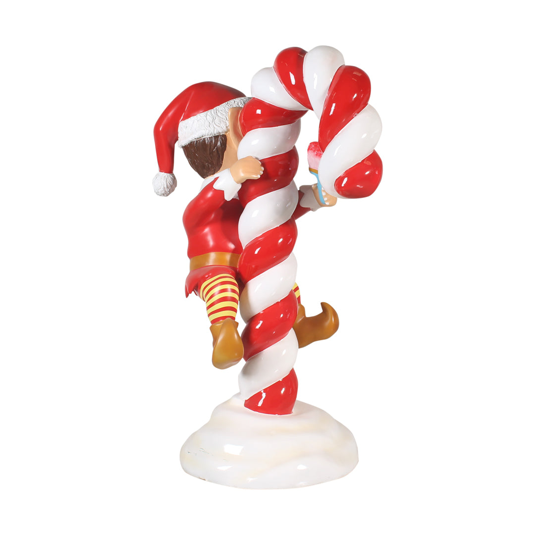 Elf On Candy Cane Life Size Statue