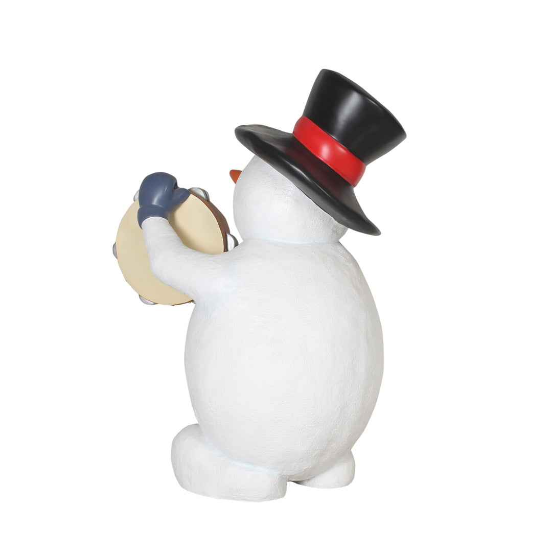 Snowman Playing Tambourine Life Size Statue