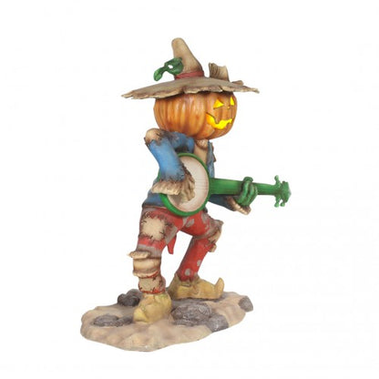 Pumpkin Scarecrow Playing Banjo Life Size Statue