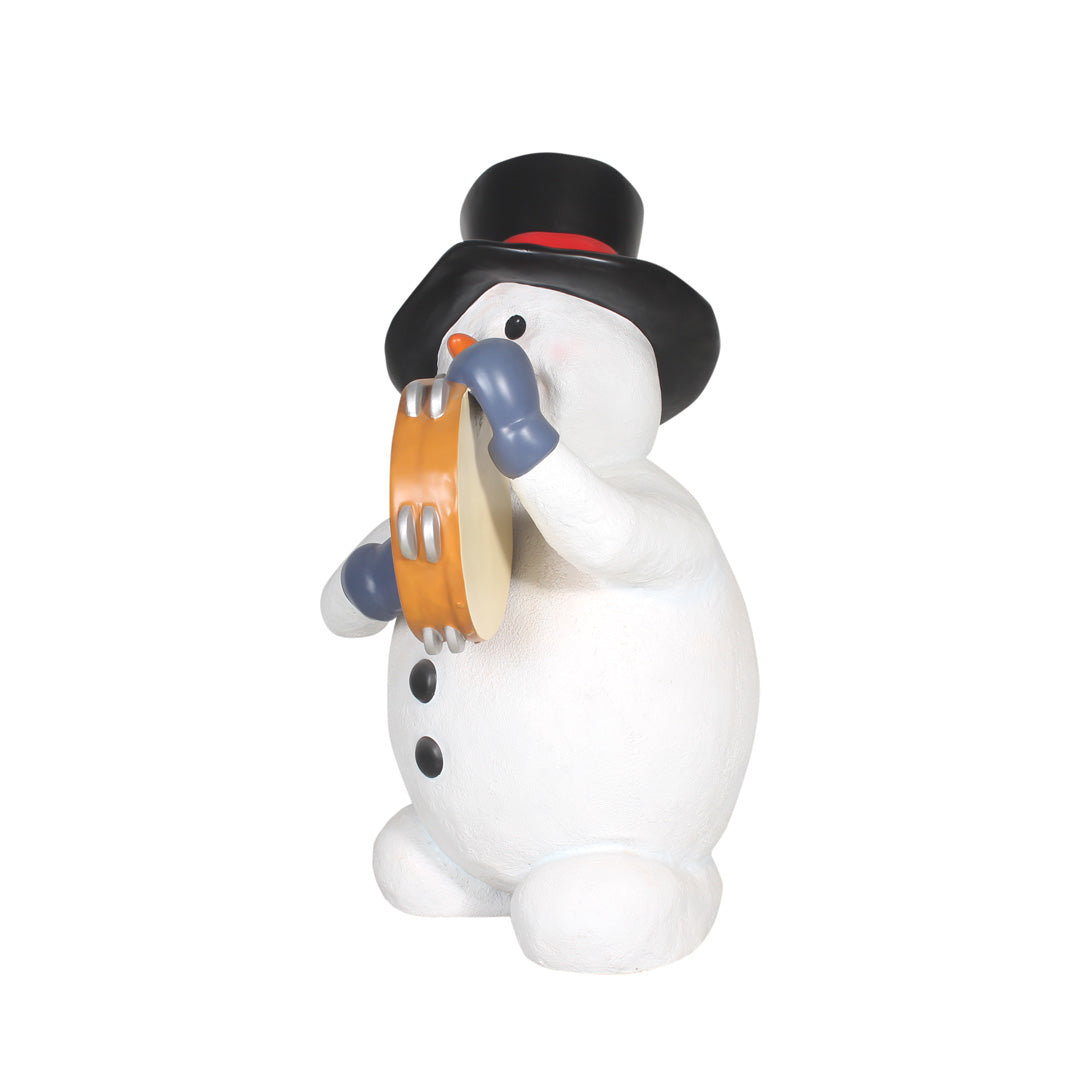 Snowman Playing Tambourine Life Size Statue