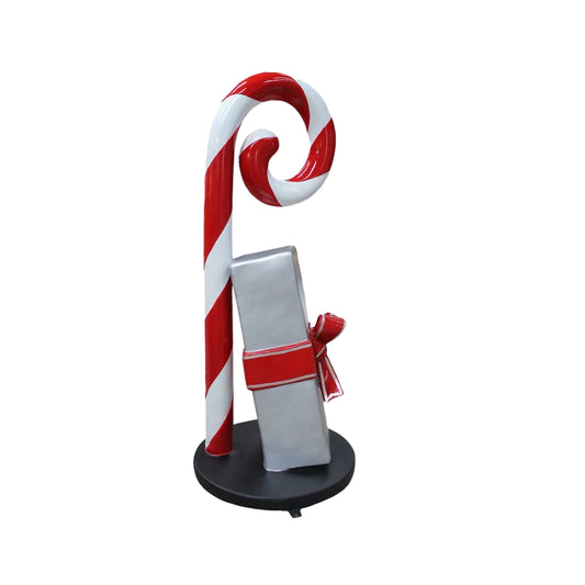 Candy Cane With Gift Box Life Size Statue