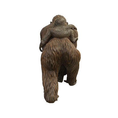Brown Gorilla With Kid Walking Life Size Statue