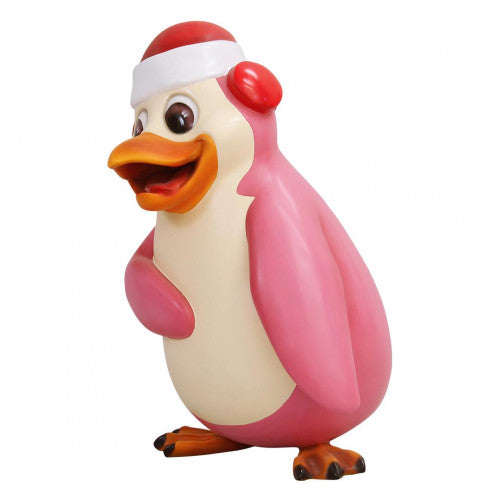 Comic Penguin With Ear Muffs Life Size Statue