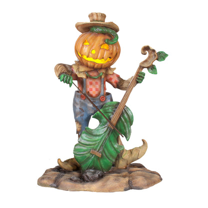 Pumpkin Scarecrow Playing Cello Life Size Statue