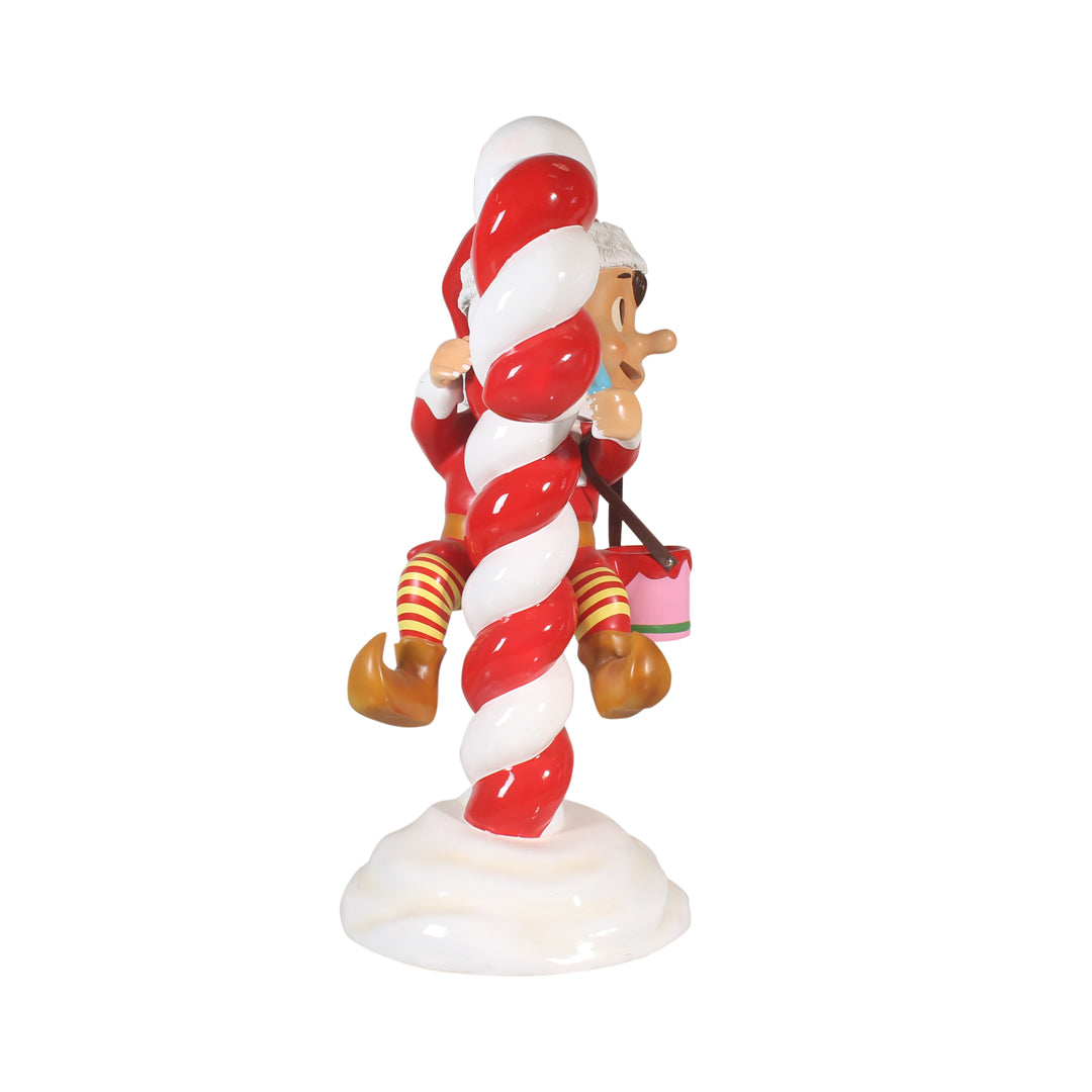 Elf On Candy Cane Life Size Statue