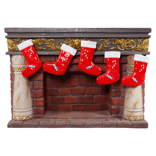 Fireplace With Stocking Over Sized Statue