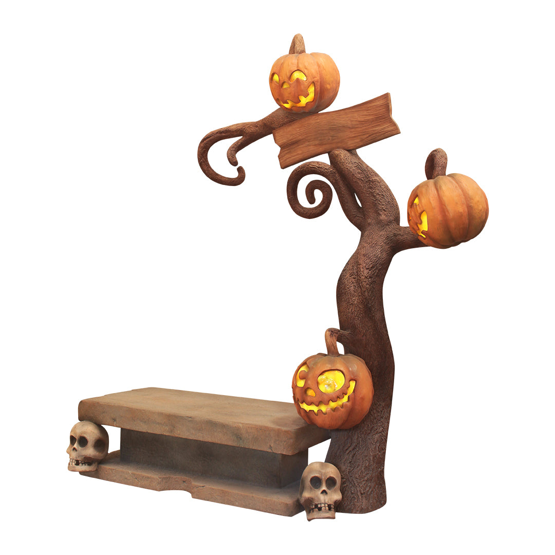 Graveyard Pumpkin Tree Bench Over Sized Statue